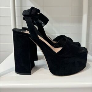 Miu Miu black suede platform sandals with ankle strap